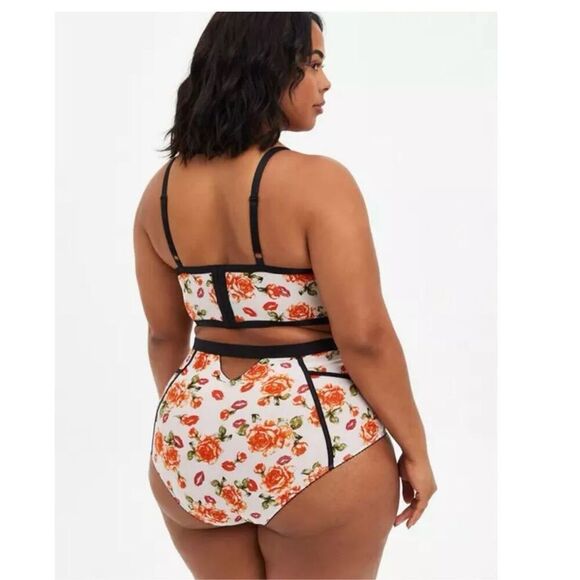 NWT Torrid Curve Unlined Longline Underwire Bra - Mesh Floral Lips Beige Plus 1 - Picture 2 of 11